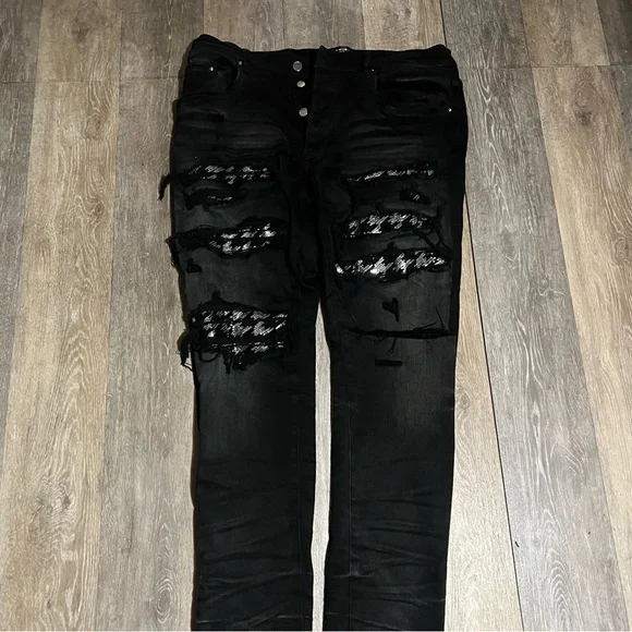 AMIRI BLACK CRYSTAL STRAIGHT DENIM PANTS SIZE 36 VERY RARE